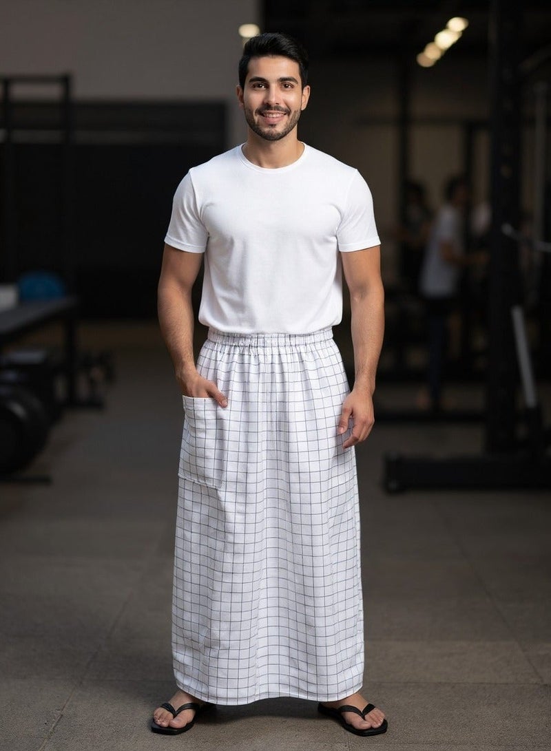 هيرو فوطة ابيض وزرة مطاط مع جيب جانبي للرجل فوطة رجالية وزرة صيفي مريحة جدا وباردة للرجال وزار رجالي معوز صارون صاروم اسباعية رجالية مناسب للمنزل والنوم وللرياضيين اوقات الصلاة - Image 2